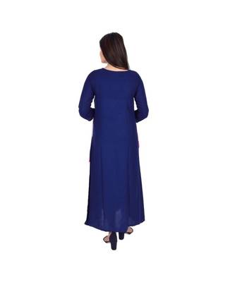 Womens Rayon Navy Straight Round Neck Ankle Length Kurti 3