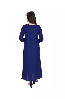 Womens Rayon Navy Straight Round Neck Ankle Length Kurti