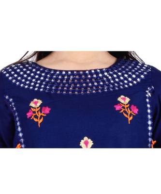 Womens Rayon Navy Straight Round Neck Ankle Length Kurti 4