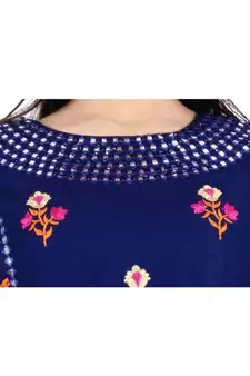 Womens Rayon Navy Straight Round Neck Ankle Length Kurti