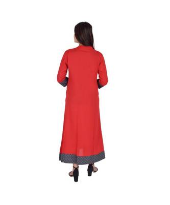 Womens Rayon Red Straight Mandarin NeckAnkle Length Kurti 3