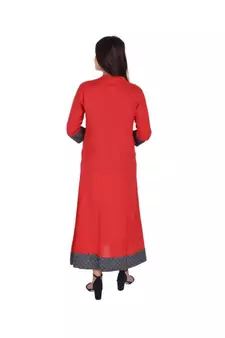 Womens Rayon Red Straight Mandarin NeckAnkle Length Kurti