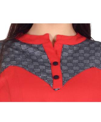 Womens Rayon Red Straight Mandarin NeckAnkle Length Kurti 4