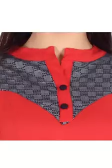 Womens Rayon Red Straight Mandarin NeckAnkle Length Kurti