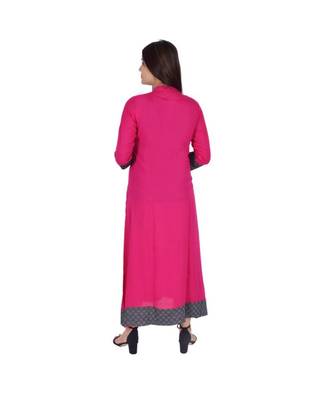 Womens Rayon Pink Straight Mandarin NeckAnkle Length Kurti 3