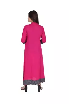 Womens Rayon Pink Straight Mandarin NeckAnkle Length Kurti