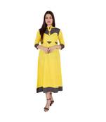 Womens Rayon Yellow Straight Mandarin NeckAnkle Length Kurti