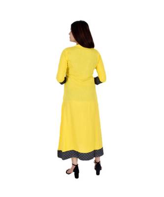 Womens Rayon Yellow Straight Mandarin NeckAnkle Length Kurti 3