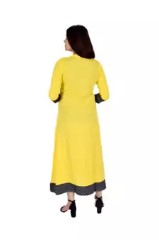 Womens Rayon Yellow Straight Mandarin NeckAnkle Length Kurti