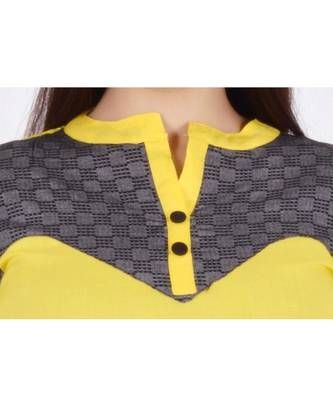 Womens Rayon Yellow Straight Mandarin NeckAnkle Length Kurti 4