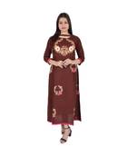 Womens Rayon Brown Straight Chinese NeckAnkle Length Kurti