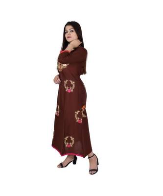 Womens Rayon Brown Straight Chinese NeckAnkle Length Kurti 3