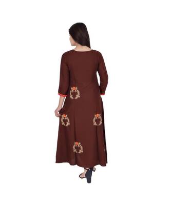 Womens Rayon Brown Straight Chinese NeckAnkle Length Kurti 4