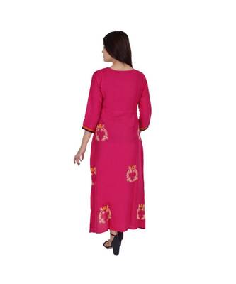 Womens Rayon Pink Straight Chinese NeckAnkle Length Kurti 3