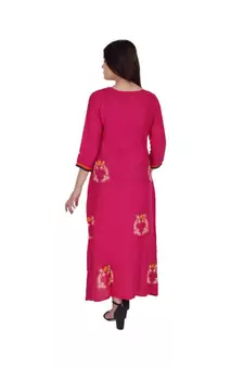 Womens Rayon Pink Straight Chinese NeckAnkle Length Kurti