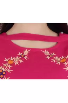 Womens Rayon Pink Straight Chinese NeckAnkle Length Kurti