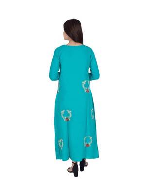 Womens Rayon Turquoise Straight Chinese NeckAnkle Length Kurti 3