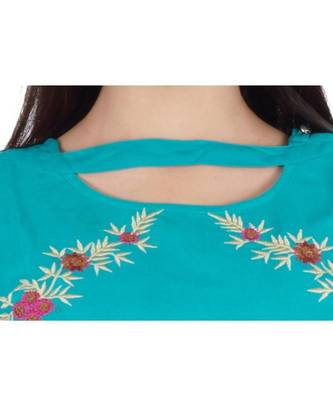 Womens Rayon Turquoise Straight Chinese NeckAnkle Length Kurti 4