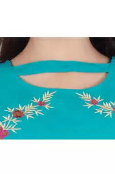 Womens Rayon Turquoise Straight Chinese NeckAnkle Length Kurti