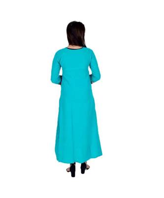 Womens Rayon Turquoise Straight Boat NeckAnkle Length Kurti 4