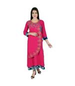 Womens Rayon Pink Straight Boat NeckAnkle Length Kurti