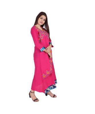 Womens Rayon Pink Straight Boat NeckAnkle Length Kurti 2
