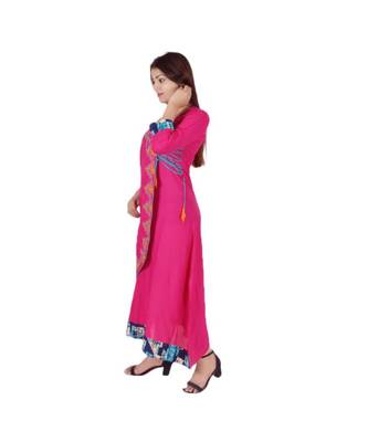 Womens Rayon Pink Straight Boat NeckAnkle Length Kurti 3