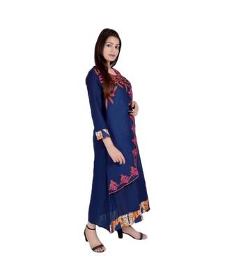 Womens Rayon Navy Straight Boat NeckAnkle Length Kurti 2
