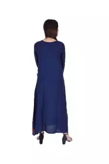 Womens Rayon Navy Straight Boat NeckAnkle Length Kurti