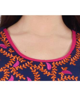 Womens Rayon Navy Straight Boat NeckAnkle Length Kurti 4