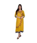 Womens Rayon Yellow Straight Boat NeckAnkle Length Kurti