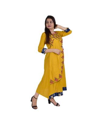 Womens Rayon Yellow Straight Boat NeckAnkle Length Kurti 2