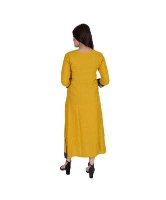 Womens Rayon Yellow Straight Boat NeckAnkle Length Kurti 3