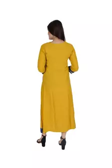 Womens Rayon Yellow Straight Boat NeckAnkle Length Kurti