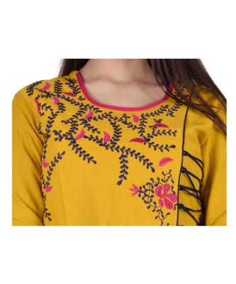 Womens Rayon Yellow Straight Boat NeckAnkle Length Kurti 4