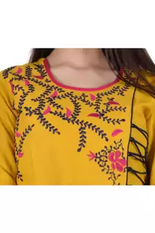 Womens Rayon Yellow Straight Boat NeckAnkle Length Kurti