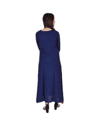 Womens Rayon Navy Straight Round Neck Ankle Length Kurti 4