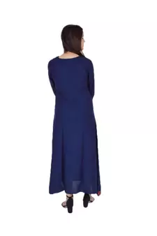 Womens Rayon Navy Straight Round Neck Ankle Length Kurti