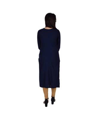 Womens Rayon Navy Straight V Neck Calf Length Kurti 3