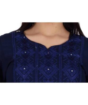 Womens Rayon Navy Straight V Neck Calf Length Kurti 4