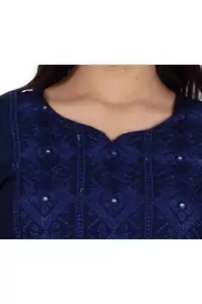 Womens Rayon Navy Straight V Neck Calf Length Kurti