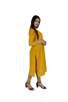 Womens Rayon Yellow Straight V Neck Calf Length Kurti