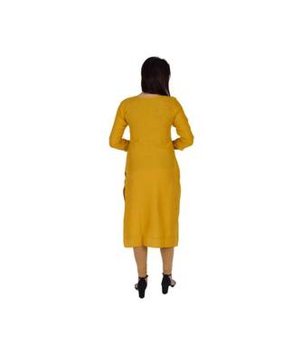 Womens Rayon Yellow Straight V Neck Calf Length Kurti 3