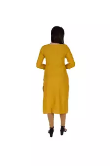 Womens Rayon Yellow Straight V Neck Calf Length Kurti
