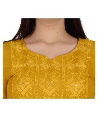 Womens Rayon Yellow Straight V Neck Calf Length Kurti 4