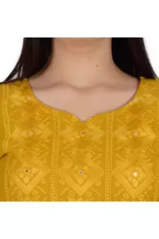 Womens Rayon Yellow Straight V Neck Calf Length Kurti