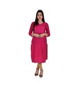 Womens Rayon Pink Straight V Neck Calf Length Kurti