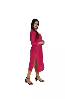 Womens Rayon Pink Straight V Neck Calf Length Kurti