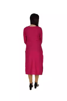 Womens Rayon Pink Straight V Neck Calf Length Kurti