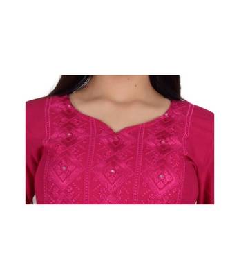 Womens Rayon Pink Straight V Neck Calf Length Kurti 4